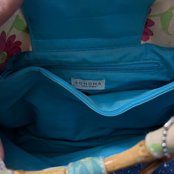 Sonoma Life Style Flower Print Bamboo Handle Handbag Purse - Picture 4 of 5